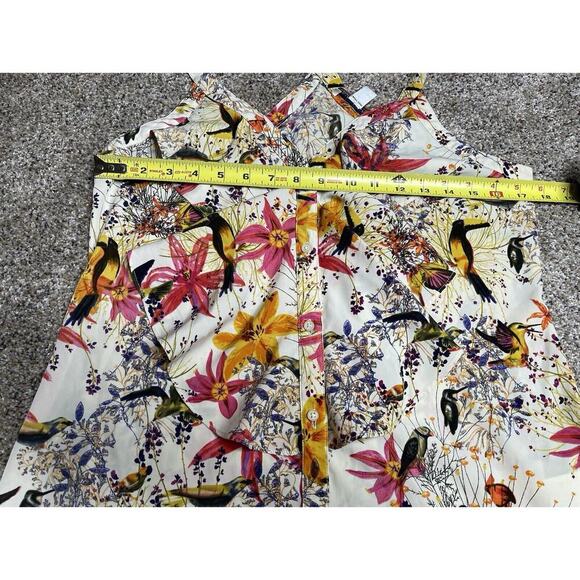 Banana Republic Top Multicolor Ruffled Tank Tropical Bird Print Button Down Sz 6 - Picture 6 of 8